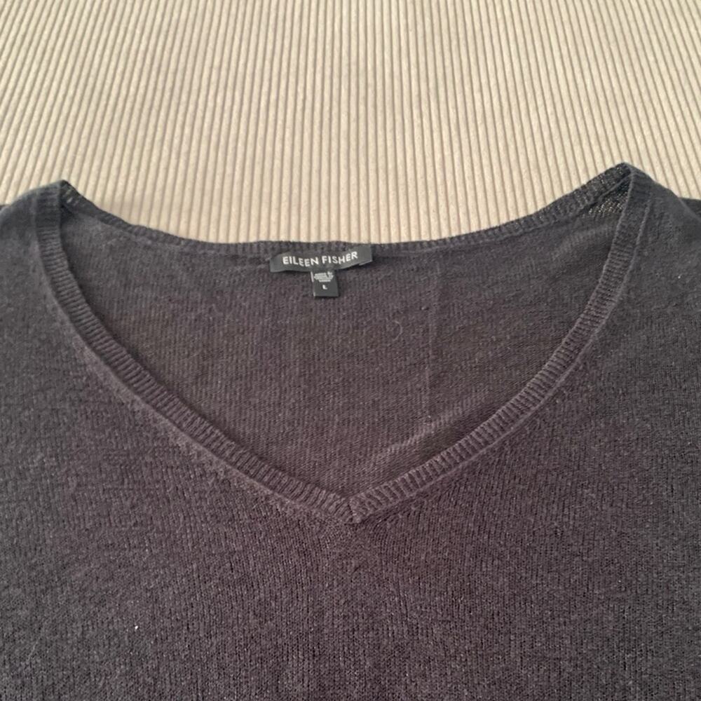 Eileen Fisher size large Black V-Neck Women's tunic Top linen silk sustainable - Picture 4 of 10
